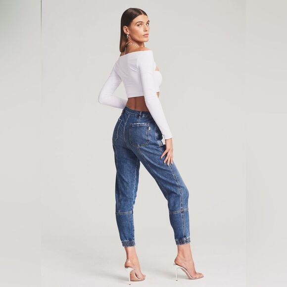 NWT Retrofête Carter Pant Jeans in Dark Bluejay Size 26 High Rise Barrel Jogger - Picture 3 of 13